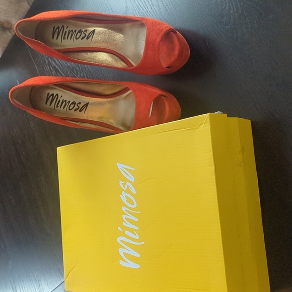 Mimosa Orange Suede Open Toe Pumps - Picture 3 of 5